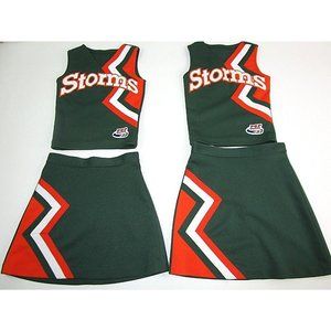 Twin 2 Matching Cheerleader Uniform Outfits Child 24" Tops 22-24" Skirts STORMS